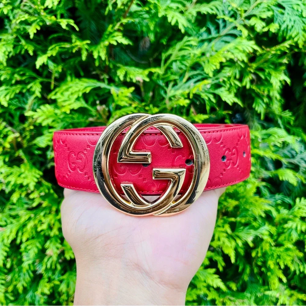 Gucci Red Guccissima Leather Interlocking G Belt